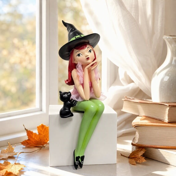 MoontgenHalloween Resin Witch Shelf Sitter Figurine Tabletop Bookshelf Decor Statue A