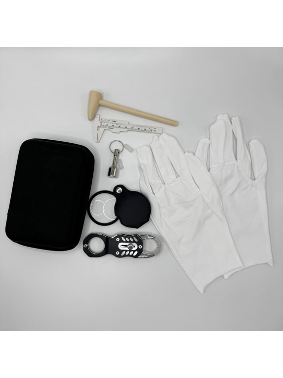 Counterfeit Coin Detection Kit, Professional Coin Collecting Supplies with Coin Holder, Magnifying Glass, Calipers, Mallet, Gloves, Portable EVA Case