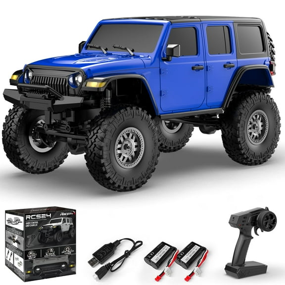 Moonzeamus RCS24 Off Road 1/24 RC Truck 4x4 Off Road Crawler Climbing Vehicle All Terrain RC Monster Truck Remote Control Car with Bright Headlight 2 Batteries Waterproof Hobby RTR (Blue) Y101