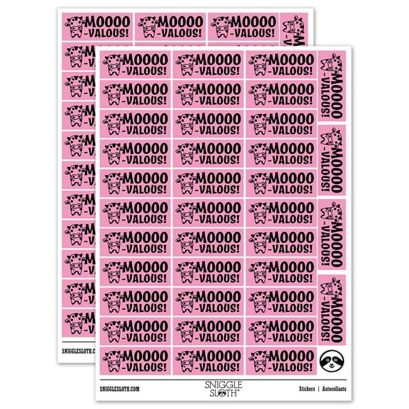 Moooo-valous Marvelous Cow Teacher Student School Sticker Set - Light Pink - Matte Finish - 1.5" Small