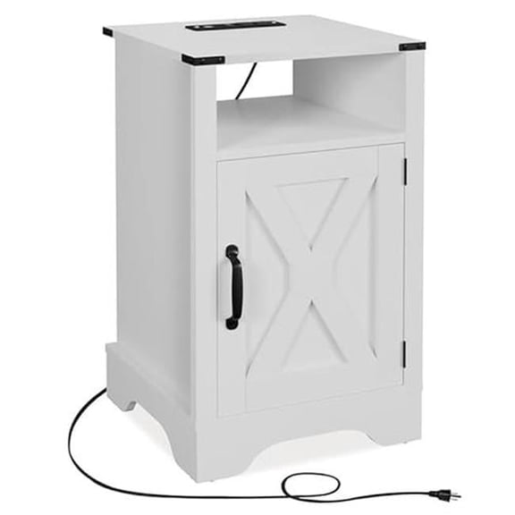 Moootto Engineered Wood Nightstand Side End Table with USB Ports in White
