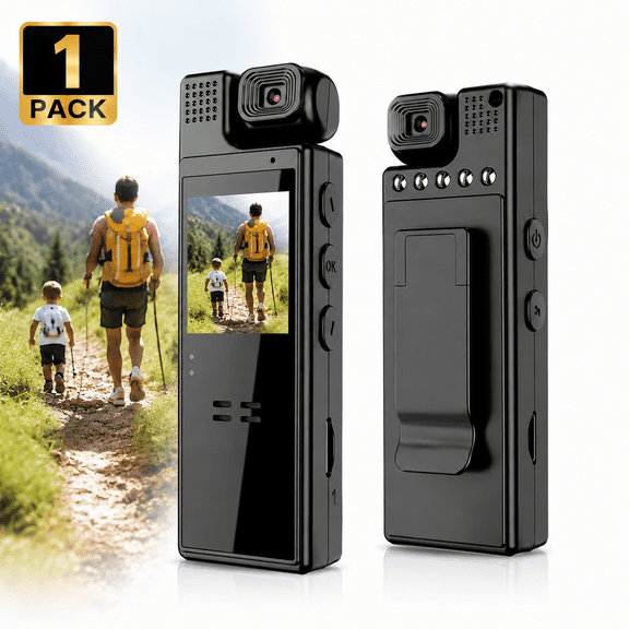 Deally Mini Body Camera with Audio Video Recording - Small Cam 1080P with 180 Rotatable Lens, 1.3" LCD Screen,Night Version Wearable Personal Portable Cameras for Security Work Records Traveling