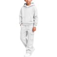 thumbnail image 1 of Mooqilaa Boys Activewear Outfit Sets, Fleece-Lined Casual Long Sleeve 2 Piece Boys Clothing Sets Size 13-14 Years White, 1 of 6