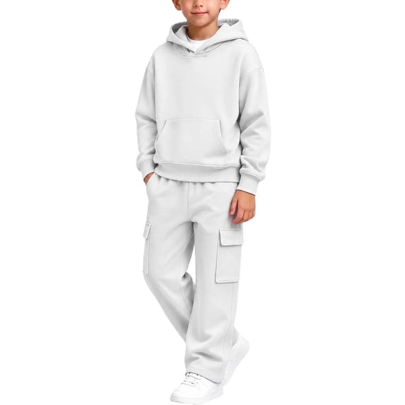 Mooqilaa Boys Activewear Outfit Sets, Fleece-Lined Casual Long Sleeve 2 Piece Boys Clothing Sets Size 13-14 Years White