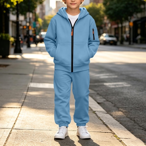 Mooqilaa Boys Activewear Outfit Sets, Long Sleeve Running 2 Piece Hoodies and Sweatpants Sets Size 12 Blue