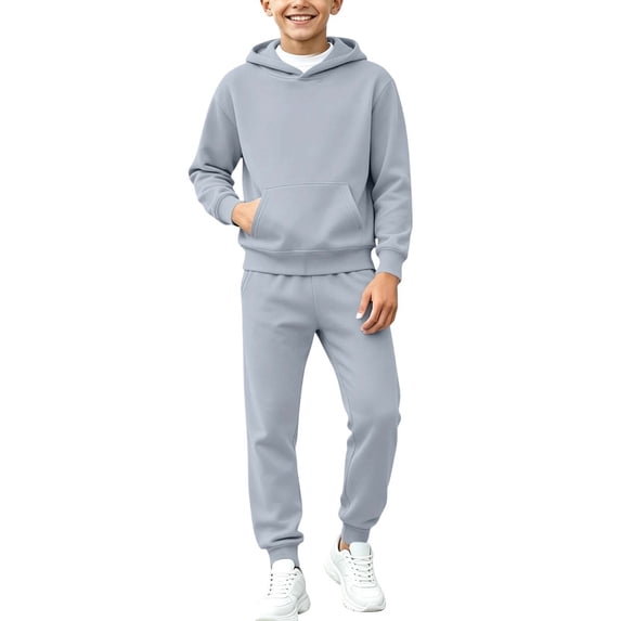 Mooqilaa Boys Athletic Outfit Sets Size 10-12, 2 Piece Fleece-lined Casual Long Sleeve Boys' Activewear Clothing Sets Gray