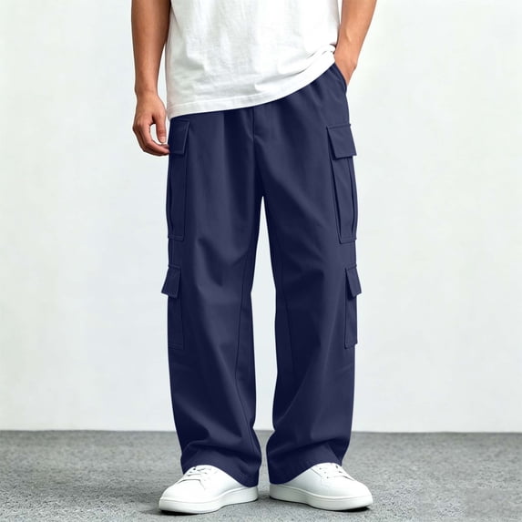 Mooqilaa Boys Cargo Pants, Elastic Waist Relaxed Fit Casual Multi-Pocket Straight Leg Pants Navy Size 12-13T