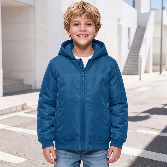 Mooqilaa Boys Padded Winter Coats Size 10, Elastic Cuffs Outdoor Full Zip Warm Puffer Jacket with Pockets Blue