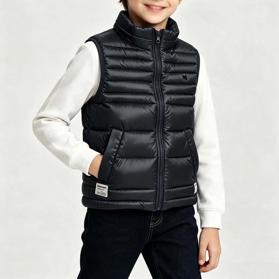 Mooqilaa Boys Puffer Vests Size 10-12, Winter Warm Stand-up Collar Sleeveless Kids Outerwear Vests with Zipper Black