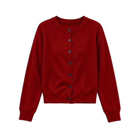 Mooqilaa Girls Cardigan Sweater, Long Sleeve Ribbed Knit Casual Button Front Fall Winter Cardigans Size 13-14 Years Wine