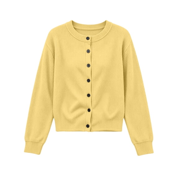 Mooqilaa Girls Cardigan Sweater, Long Sleeve Ribbed Knit Casual Button Front Fall Winter Cardigans Size 14-15 Years Yellow