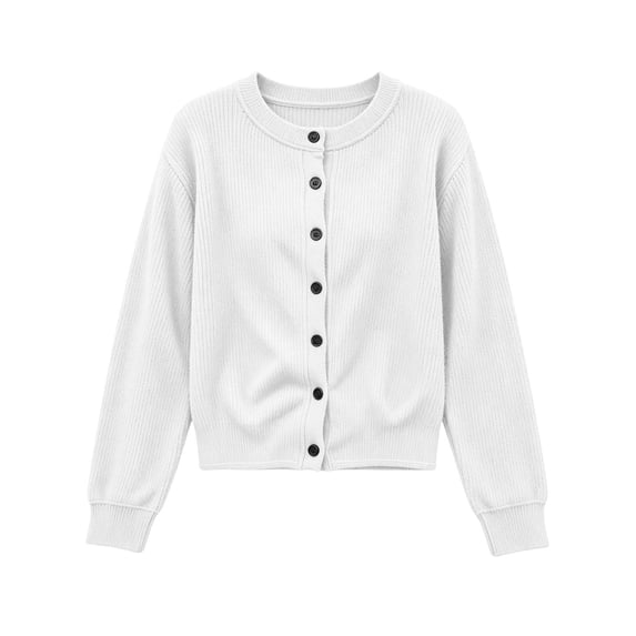 Mooqilaa Girls Cardigan Sweater, Ribbed Knit Button Front Casual Long Sleeve Fall Winter Cardigans Size 14-15 Years White