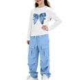thumbnail image 1 of Mooqilaa Girls Fall Outfit Sets, 2 Piece Printed Long Sleeve Tops and Cargo Pants Girls' Clothing Sets Blue Size 12-13 T, 1 of 6
