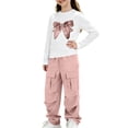 thumbnail image 1 of Mooqilaa Girls Fall Outfit Sets, 2 Piece Printed Long Sleeve Tops and Cargo Pants Girls' Clothing Sets Size 10-12 Pink, 1 of 6