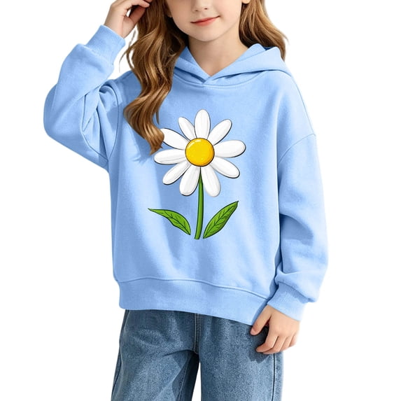 Mooqilaa Girls Graphic Hoodies, Long Sleeve Casual Pullover Fashion Spring Fall Tops Blue Size 9-10 T