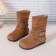 thumbnail image 1 of Mooqilaa Girls Mid Calf Boots, Faux Suede Lightly Fleece‑Lined Non Slip Casual Fall Winter Shoes Brown Size 1 Big Kids, 1 of 7
