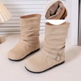 thumbnail image 1 of Mooqilaa Girls Mid Calf Boots, Non Slip Faux Suede Lightly Fleece‑Lined Casual Fall Winter Shoes Beige Size 13 Little Kids, 1 of 7