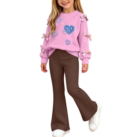 Mooqilaa Girls Outfit Sets, 2 Piece Fashion Spring Fall Long Sleeve Girls Clothing Sets Coffee Size 5-6 T
