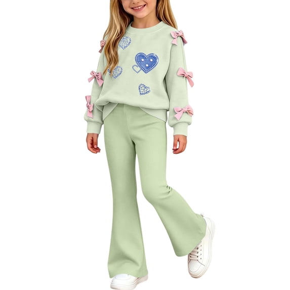 Mooqilaa Girls Outfit Sets, 2 Piece Fashion Spring Fall Long Sleeve Girls Clothing Sets Green Size 14-15 T