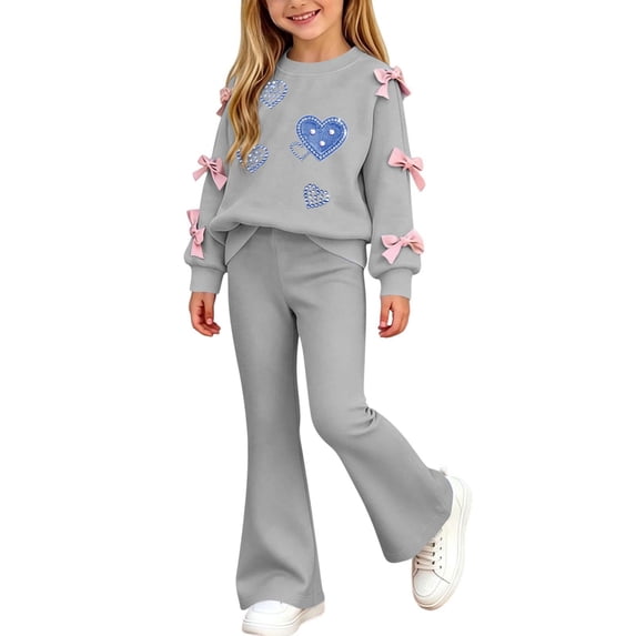 Mooqilaa Girls Outfit Sets, Fashion Long Sleeve Spring Fall 2 Piece Girls Clothing Sets Gray Size 5-6 T