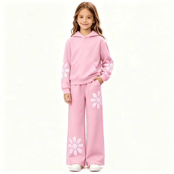 Mooqilaa Girls Outfit Sets Long Sleeve, Casual Spring Fall 2 Piece Graphic Girls Clothing Sets Size 14-16 Pink