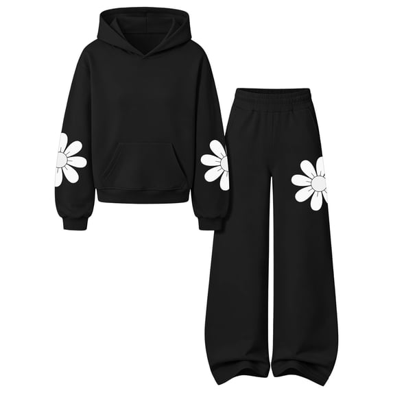 Mooqilaa Girls Outfit Sets Long Sleeve, Casual Spring Fall 2 Piece Graphic Girls Clothing Sets Size 6-7 Years Black