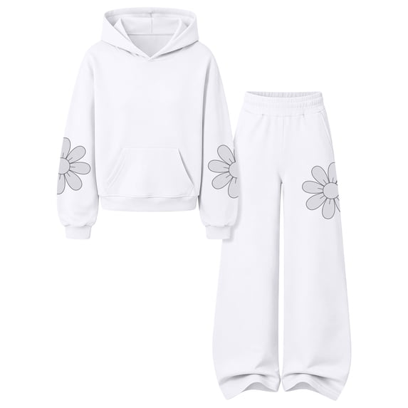 Mooqilaa Girls Outfit Sets Long Sleeve, Graphic 2 Piece Casual Spring Fall Girls Clothing Sets Size 8-9 Years White