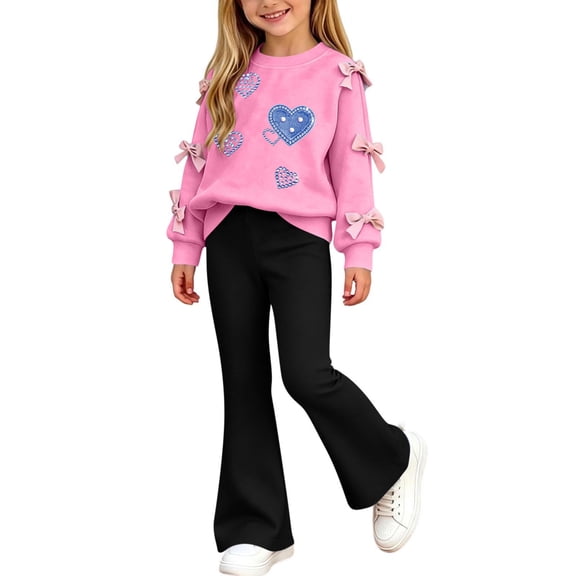 Mooqilaa Girls Outfit Sets Size 6, Fashion Spring Fall Long Sleeve 2 Piece Girls Clothing Sets Hot Pink
