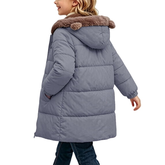 Mooqilaa Girls Puffer Jackets, Full Zip Hooded Warm Mid-length Winter Outerwear with Pockets Gray Size 1-2 T