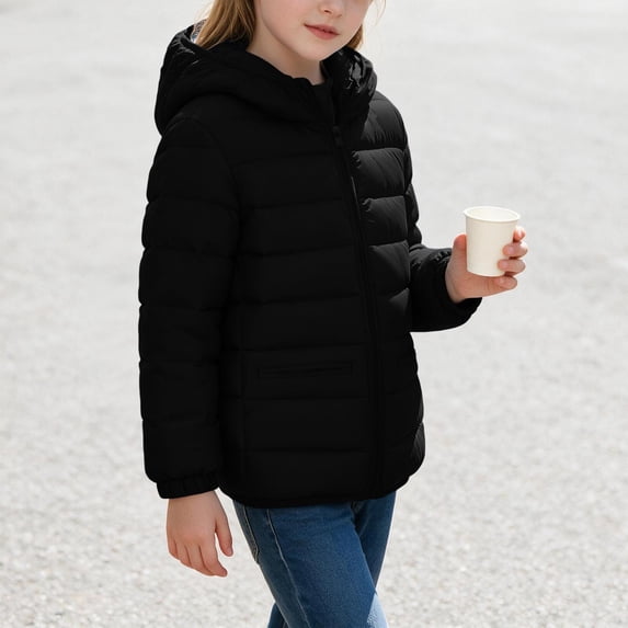 Mooqilaa Girls Puffer Jackets, Full Zip Lightweight Warm Quilted Winter Outerwear with Hood Size 4 Black