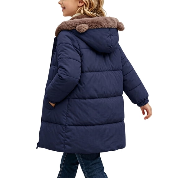 Mooqilaa Girls Puffer Jackets, Hooded Mid-length Warm Full Zip Winter Outerwear with Pockets Navy Size 9-10T
