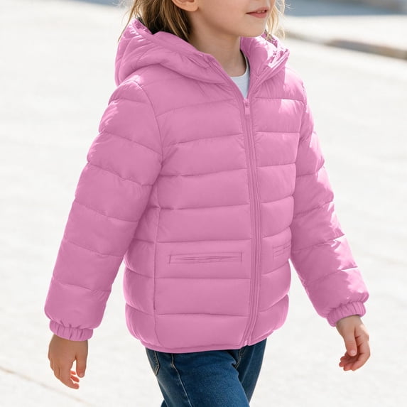 Mooqilaa Girls Puffer Jackets Size 10 , Warm Quilted Full Zip Lightweight Winter Outerwear with Hood Pink