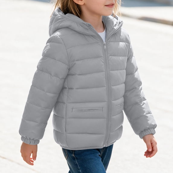 Mooqilaa Girls Puffer Jackets, Warm Full Zip Quilted Lightweight Winter Outerwear with Hood Size 5 Gray