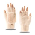 thumbnail image 1 of Mooqilaa Girls Winter Gloves Size 3-8 Years, Outdoor Flip Top Warm Fingerless Knitted Gloves for Cold Weather Beige, 1 of 4
