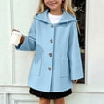 thumbnail image 1 of Mooqilaa Girls Wool Blend Peacoats, Casual Single Breasted Hooded Mid-length Winter Outerwear with Pockets Light Blue Size 6-7 T, 1 of 8