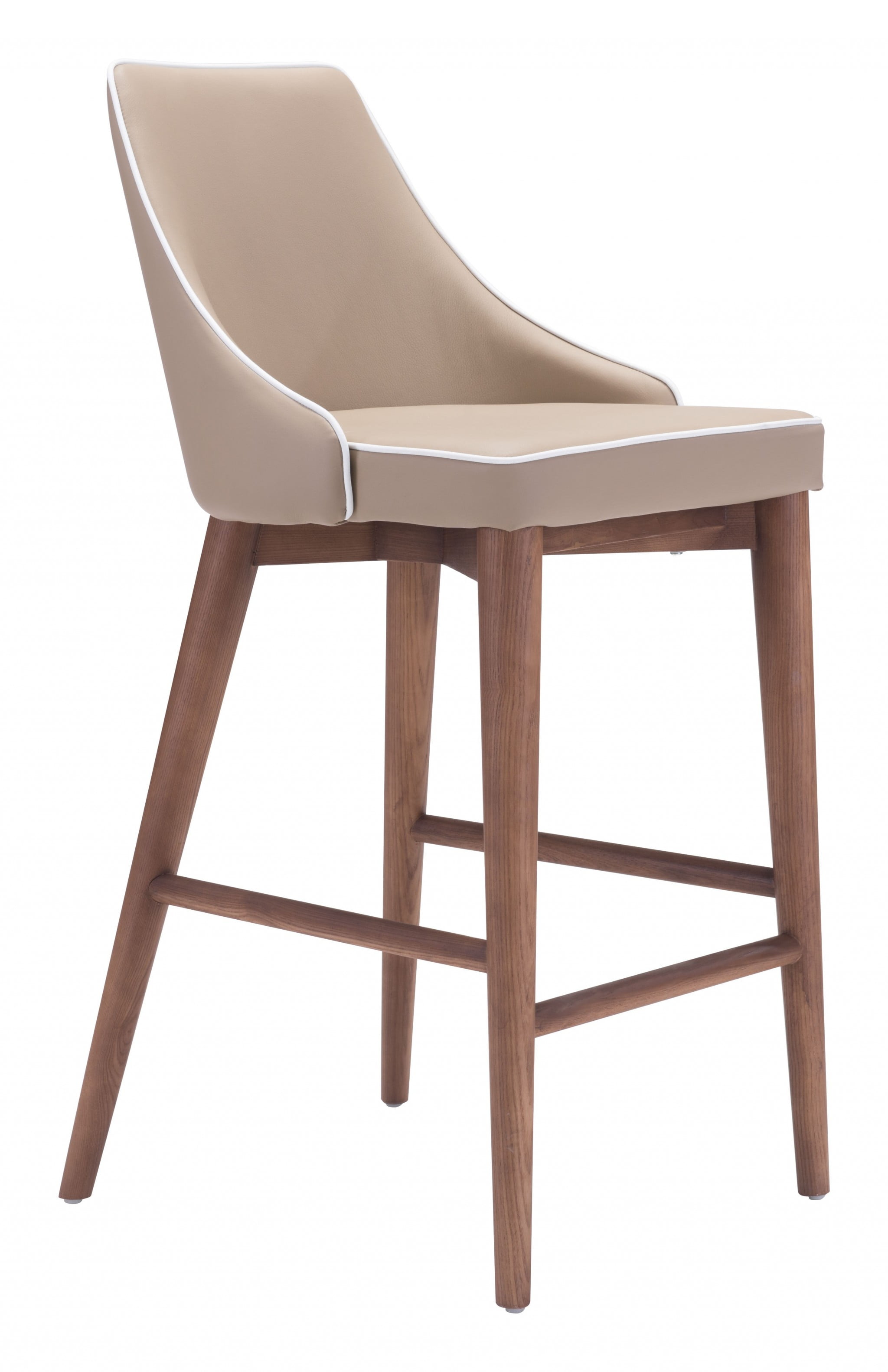Beige Leatherette and Walnut Wood Counter Stool