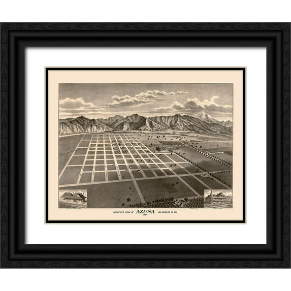 Moore 32x26 Black Ornate Wood Framed with Double Matting Museum Art Print Titled - Azusa California - Moore 1887