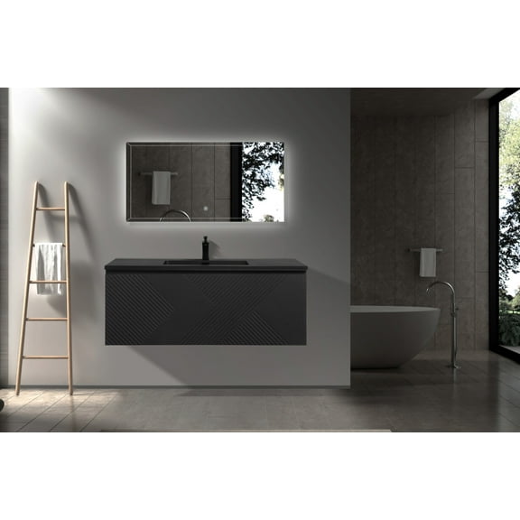 Moore 48 Inch Matte Black Wall Mount Vanity With A Integrated Black Sink