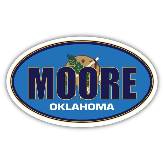 Moore City Oklahoma State Flag | OK Flag Cleveland County Oval State Colors Bumper Sticker Car Decal 3x5 inches