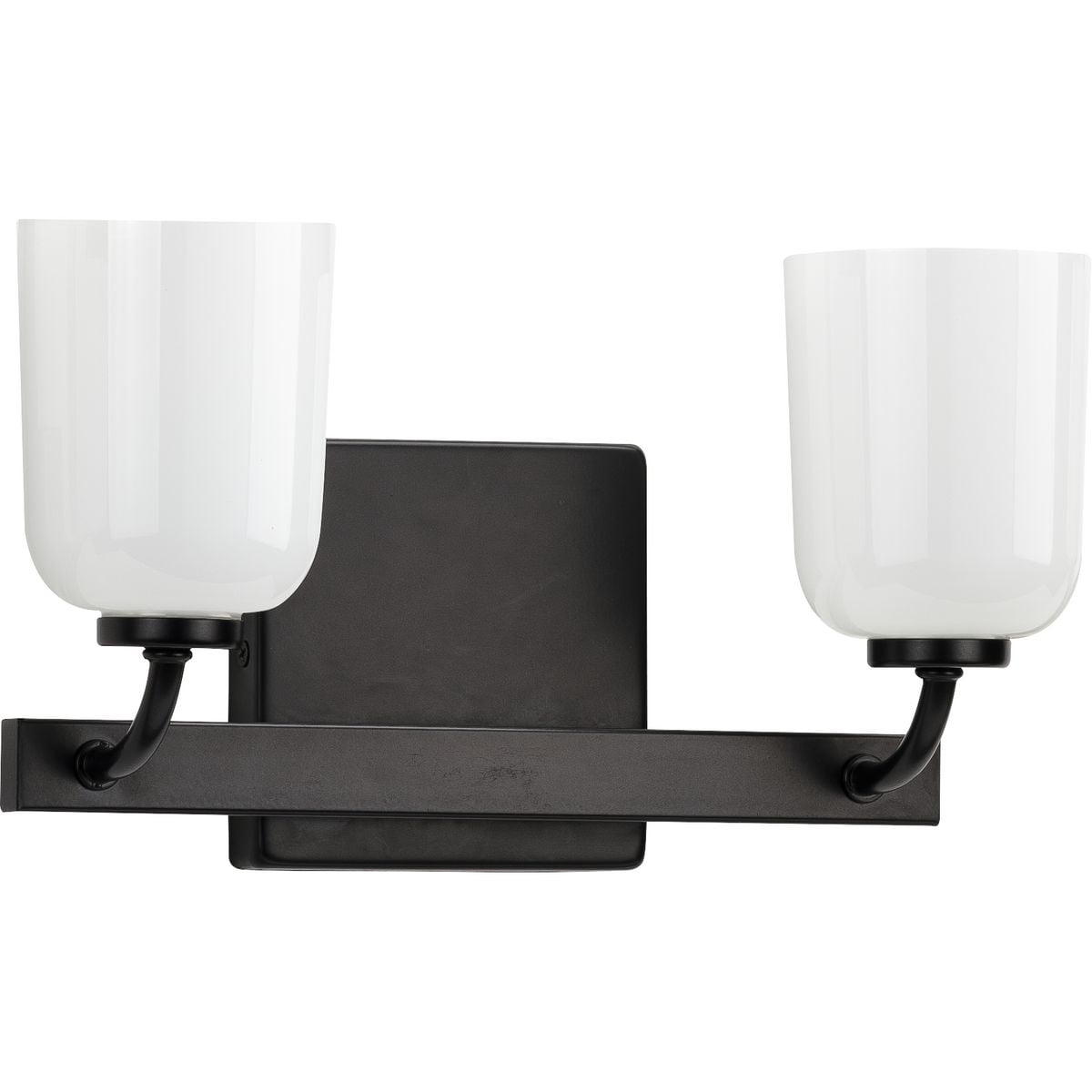 Matte Black and White Opal Glass Two-Light Bath Vanity Light