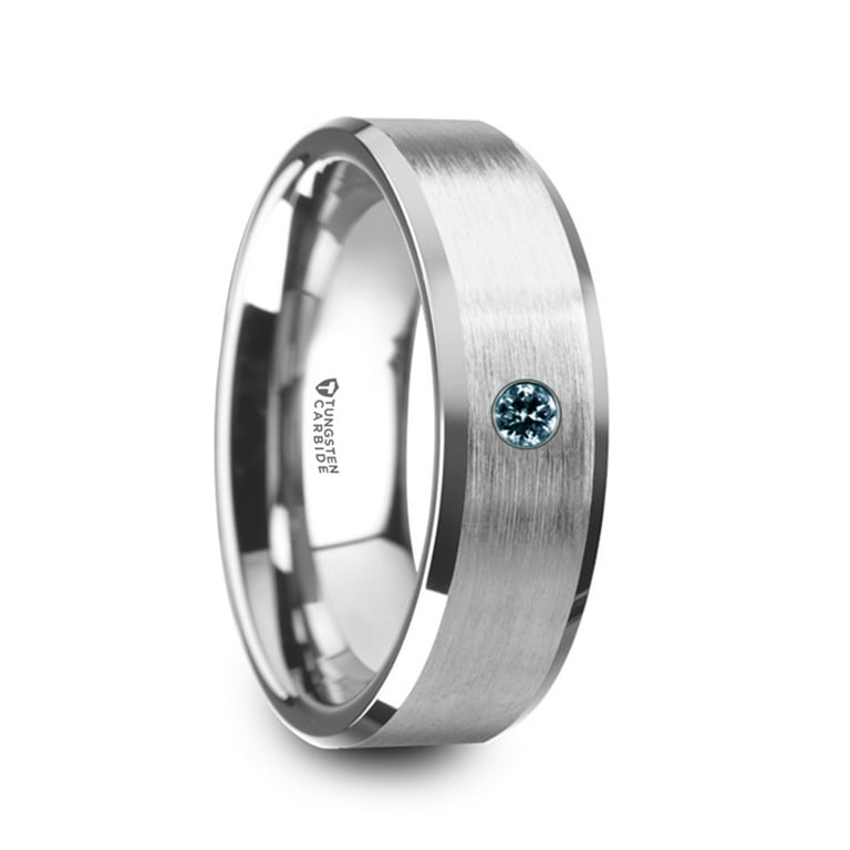 Thorsten MOORE Flat Brushed Center Polished Beveled Edges Men’s Tungsten Wedding Band with Blue Diamond Setting - 6mm & 8mm Thorsten MOORE Flat Brushed Center Polished Beveled Edges Men’s Tungsten Wedding Band with Blue Diamond Setting - 6mm & 8mm