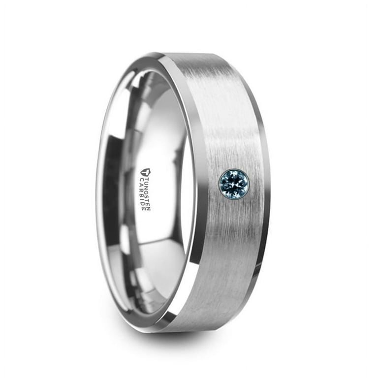 Thorsten MOORE Flat Brushed Center Polished Beveled Edges Men’s Tungsten Wedding Band with Blue Diamond Setting - 6mm & 8mm Thorsten MOORE Flat Brushed Center Polished Beveled Edges Men’s Tungsten Wedding Band with Blue Diamond Setting - 6mm & 8mm