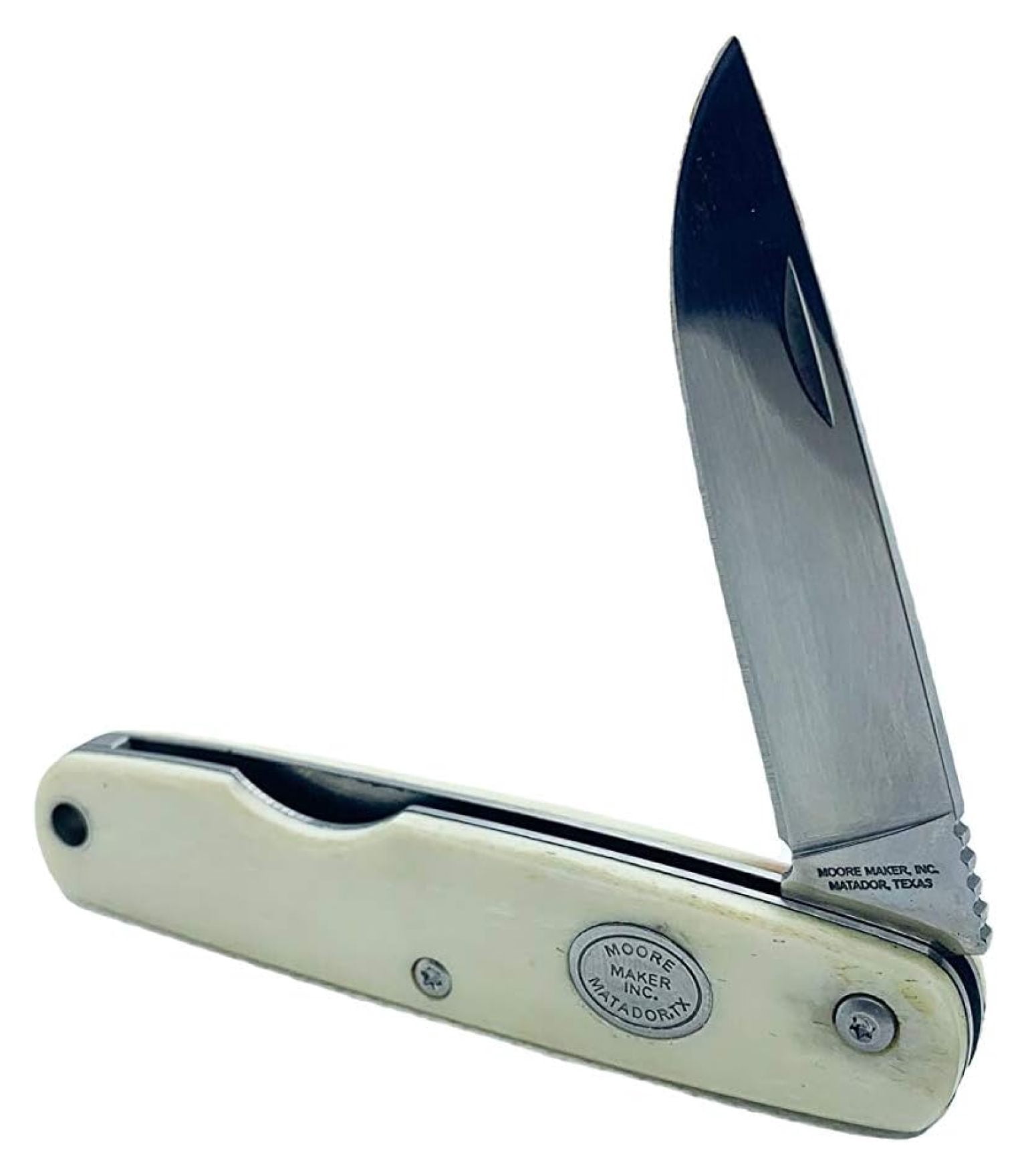 Moore Maker 3-12” Single Blade Knife 5107 | Folding Pocket Knife with White Bone Handle and Single High Carbon Steel Blade | with Lanyard Hole