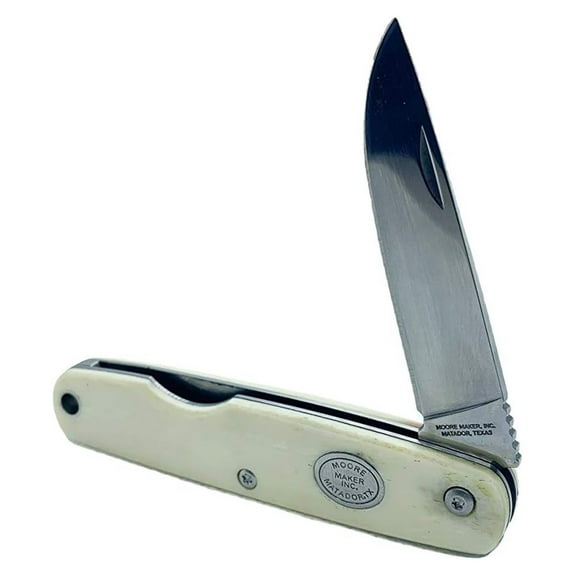 Moore Maker 3-12 Single Blade Knife 5107 | Folding Pocket Knife with White Bone Handle and Single High Carbon Steel Blade | with Lanyard Hole