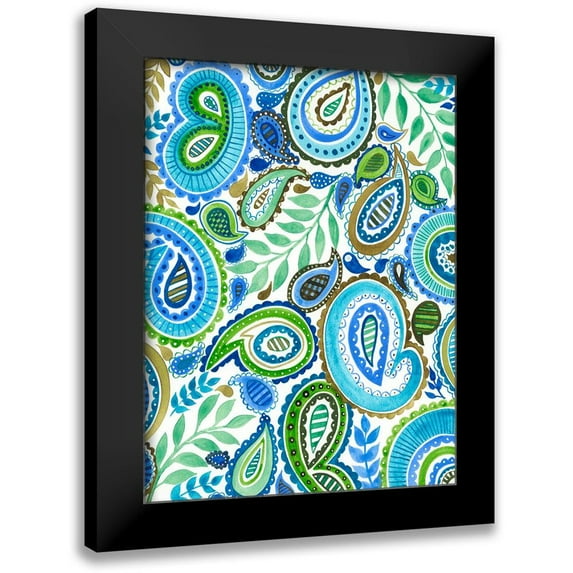 Moore, Regina 12x14 Black Modern Framed Museum Art Print Titled - Blue and Green Paisley II