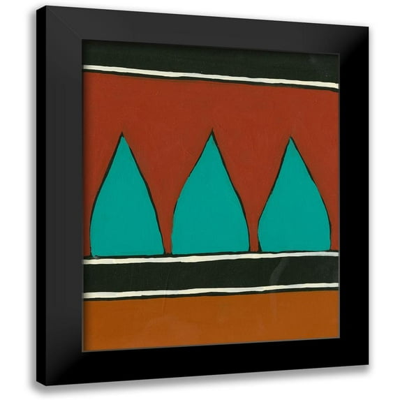 Moore, Regina 12x14 Black Modern Framed Museum Art Print Titled - Rust and Teal Patterns II