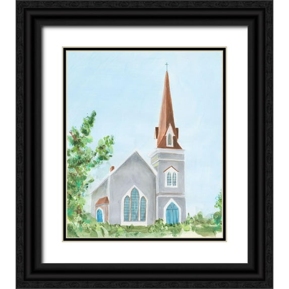 Moore, Regina 12x14 Black Ornate Wood Framed with Double Matting Museum Art Print Titled - Countryside Church I