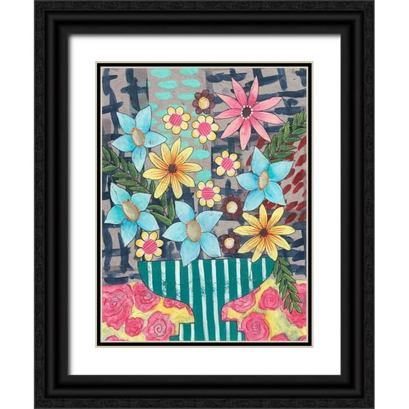 Moore, Regina 12x14 Black Ornate Wood Framed with Double Matting Museum Art Print Titled - Floral Surprise II