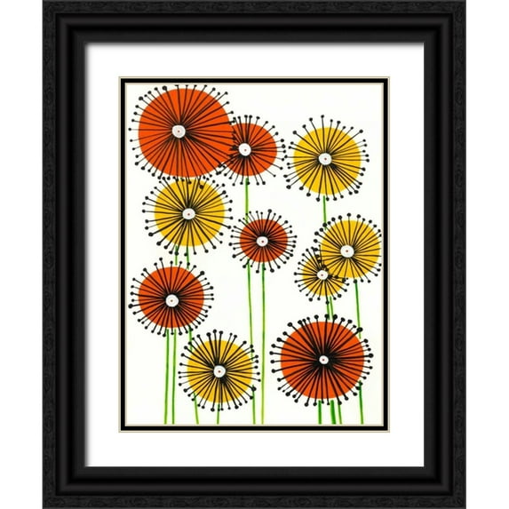 Moore, Regina 12x14 Black Ornate Wood Framed with Double Matting Museum Art Print Titled - Flower Wheels II