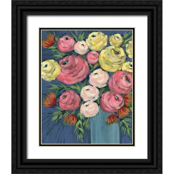 Moore, Regina 12x14 Black Ornate Wood Framed with Double Matting Museum Art Print Titled - Loose Floral II